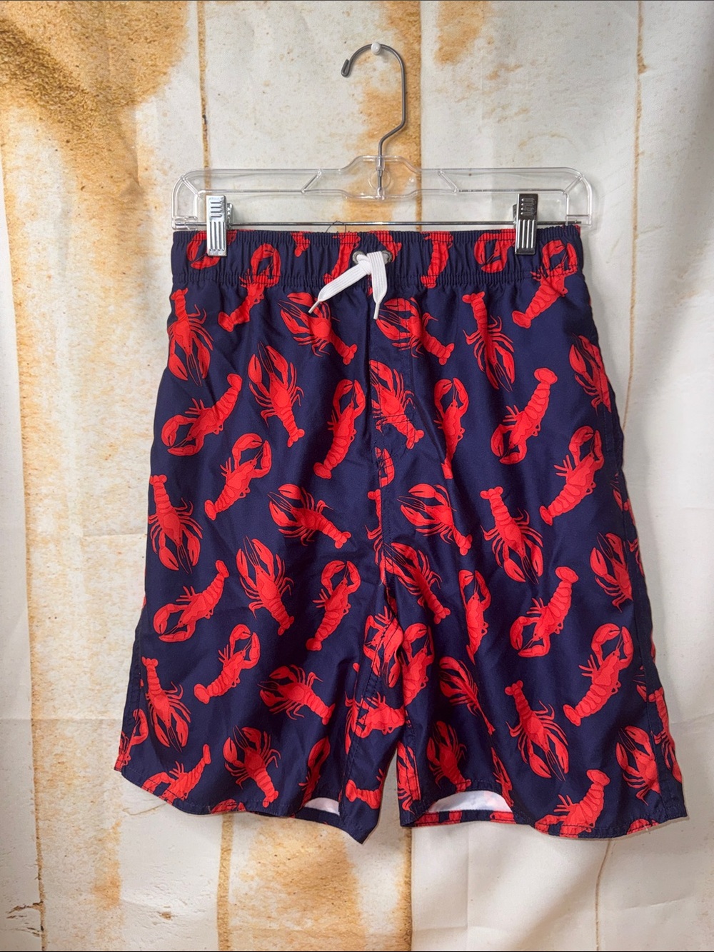 Class Club Navy Swim Trunks with Red Lobster Print